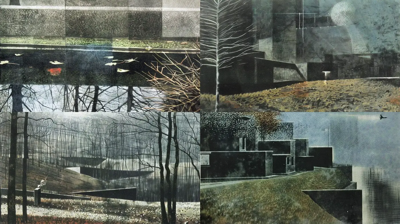Ethereal Textured Panorama: A Consistent Atmospheric Collage - Midjourney sref style