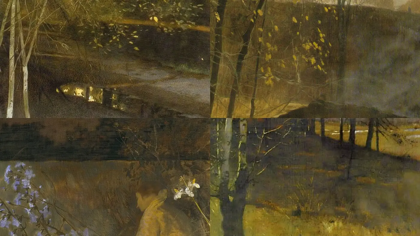 Twilight Blending in Autumnal Hues: A Synthesis of Textured Serenity - Midjourney sref style