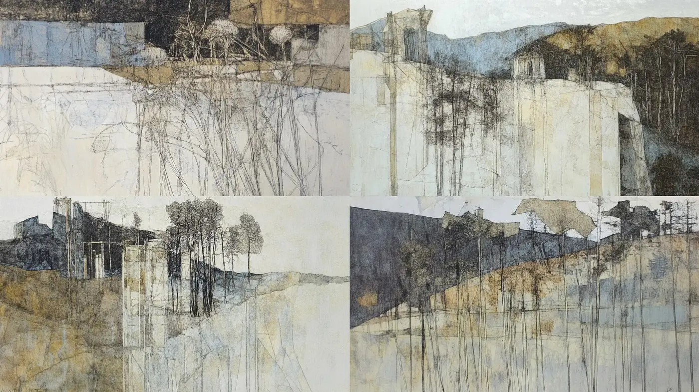 Ethereal Textured Landscape: A Fusion of Faded Memories and Artistic Abstraction - Midjourney sref style