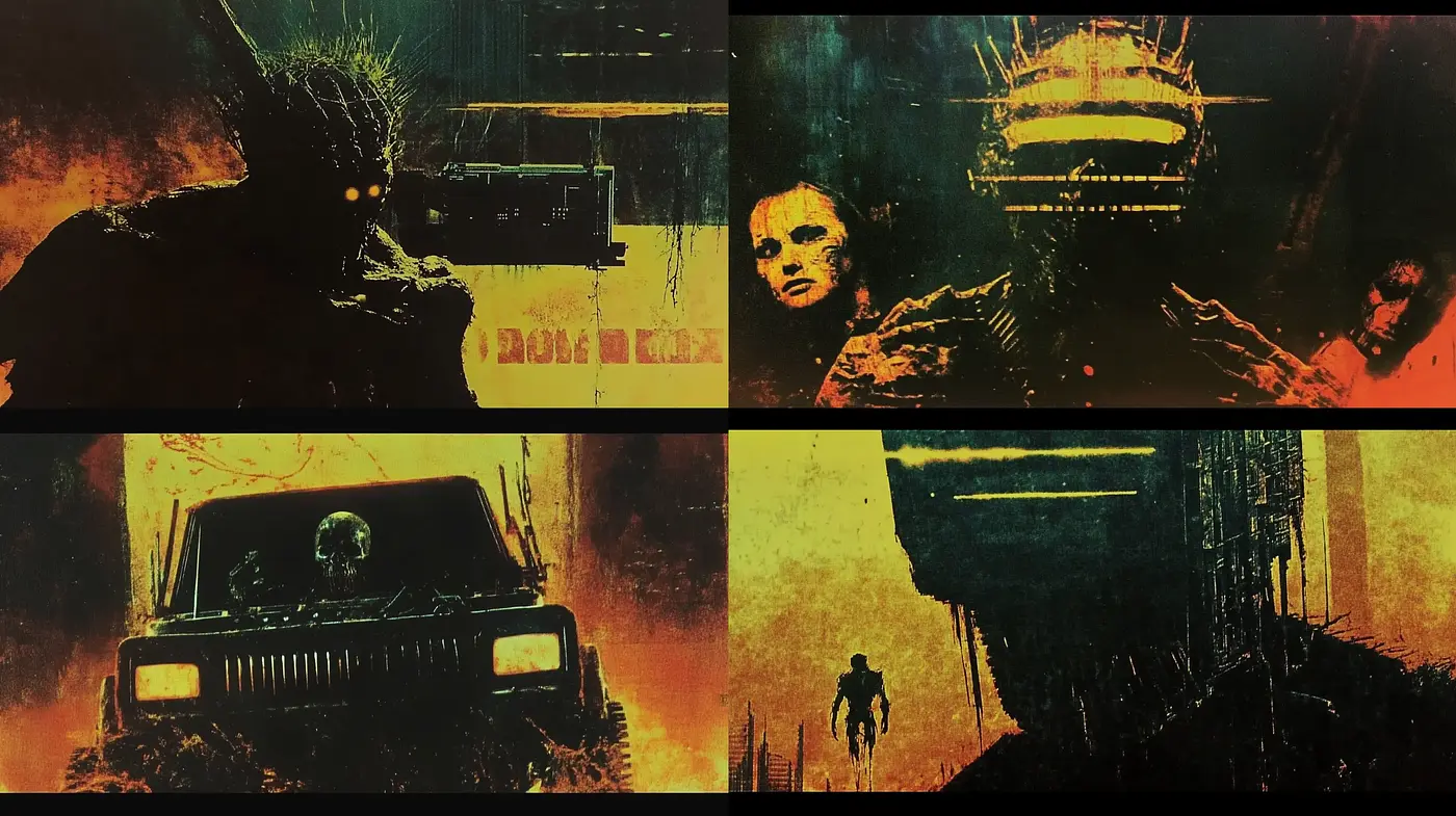 Dystopian Echoes: A Blend of Dark Sci-fi and Post-Apocalyptic Textures - Midjourney sref style