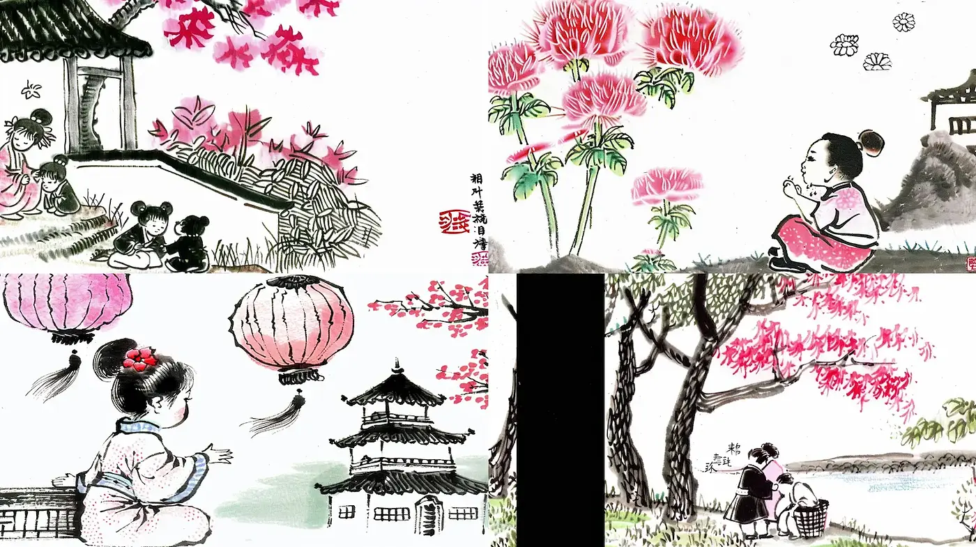 Whimsical Asian-Inspired Ink Illustrations with a Nostalgic Touch - Midjourney sref style