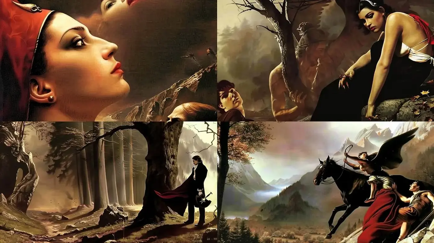 Mystical Romanticism with Dramatic Elements - Midjourney sref style