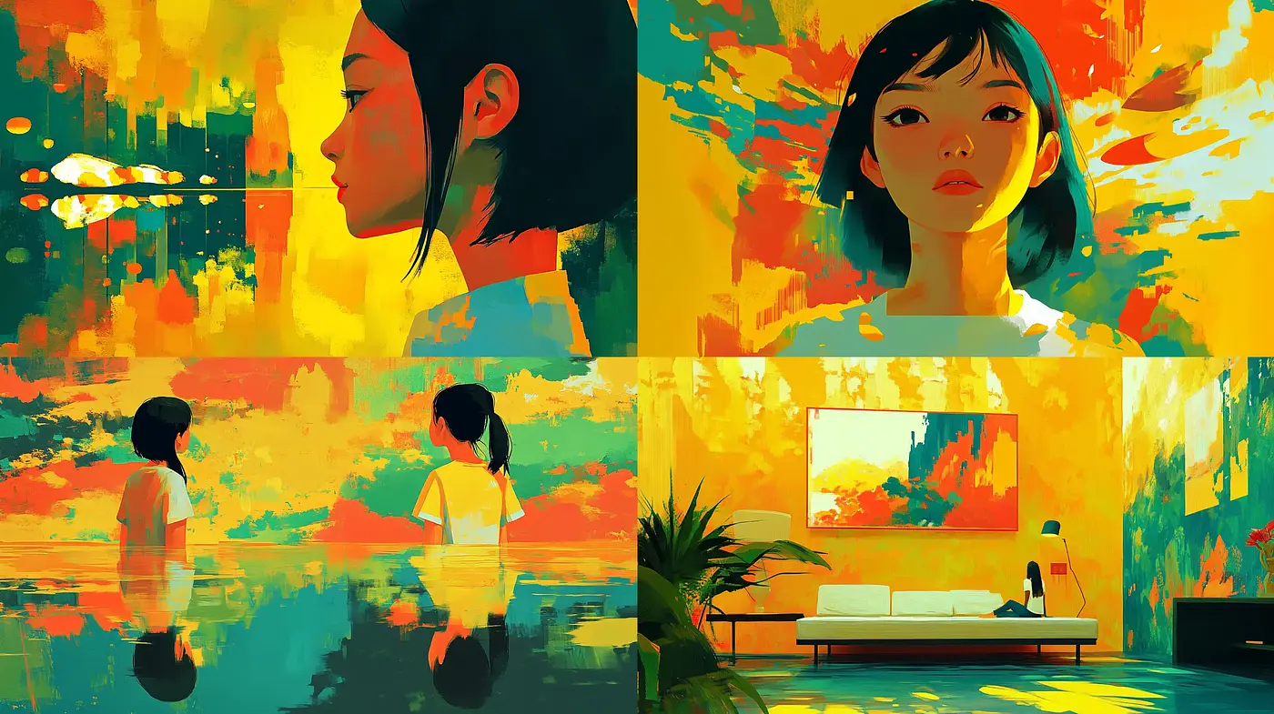 Sundrenched Narrative: A Homage to Contemporary Digital Expressionism - Midjourney sref style