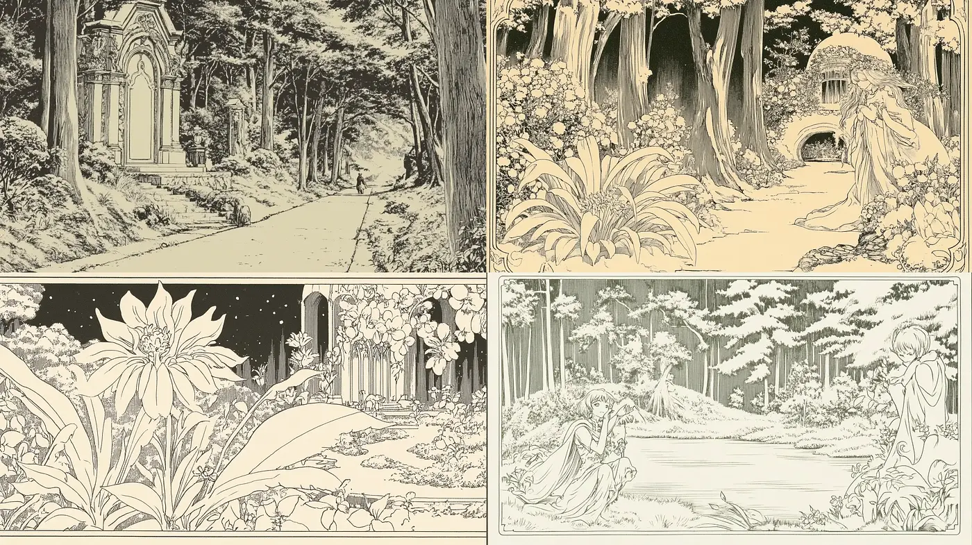 Enchanted Sepia-Toned Forests: A Consistent Monochromatic Exploration - Midjourney sref style