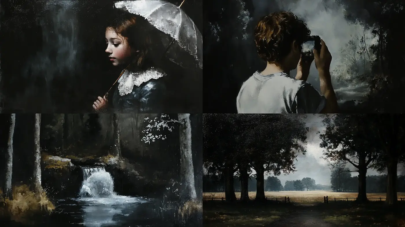 Moody and Evocative Interpretations in Dark Tonalities - Midjourney sref style