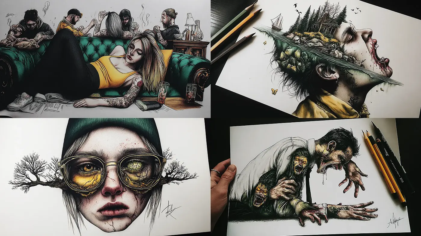 A Midjourney Style - Darkly Intriguing Illustrations with a Blend of ...