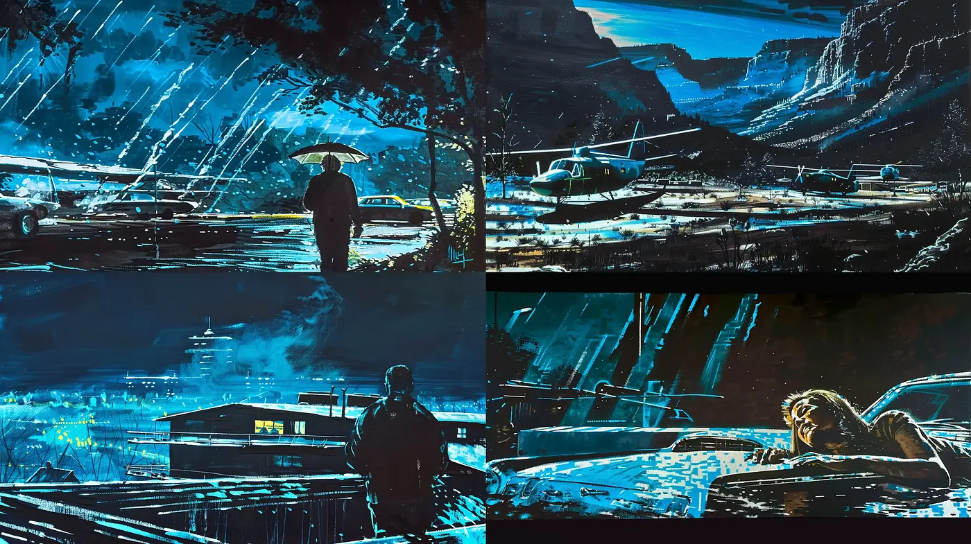 Nocturnal Neon Dreamscape: A Synthesis of Cyberpunk and Impressionist Elements - Midjourney sref style