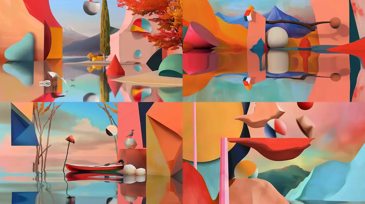 Abstract Surrealism with Playful Geometric Forms and Soft Textures - Midjourney sref style