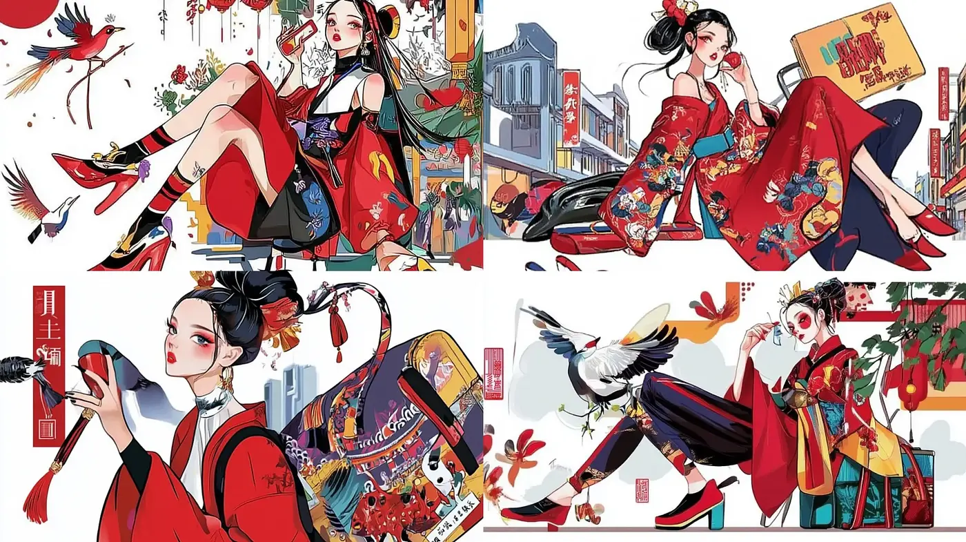 Vibrant Contemporary Fusion with a Hint of Traditional Asian Aesthetics - Midjourney sref style