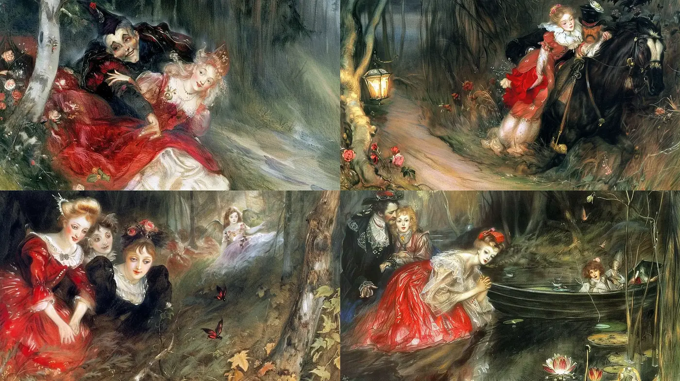 Enchanted Forest Whimsy: A Dance of Colors and Light in Romantic Brushstrokes - Midjourney sref style