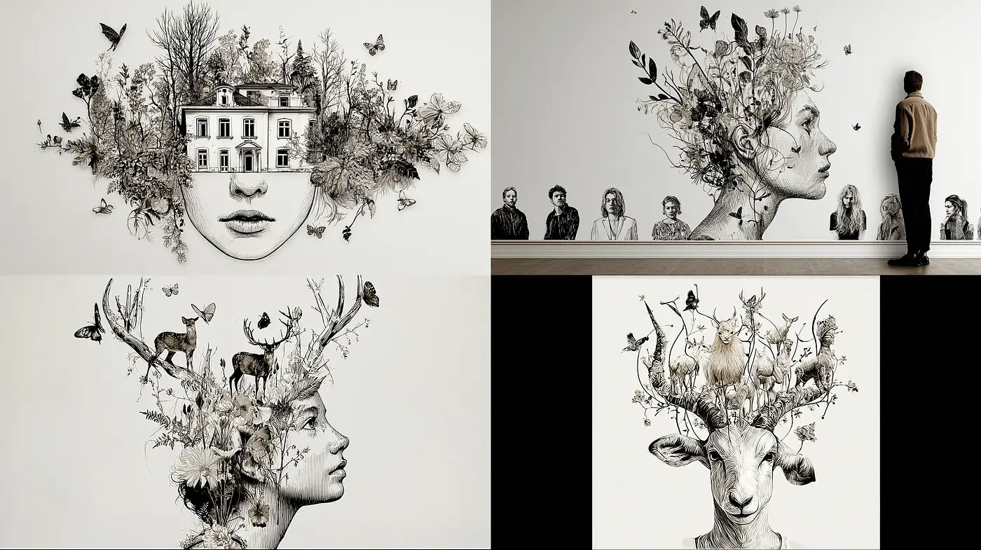 Whimsical Nature-Infused Illustrations Featuring Surreal Elements - Midjourney sref style