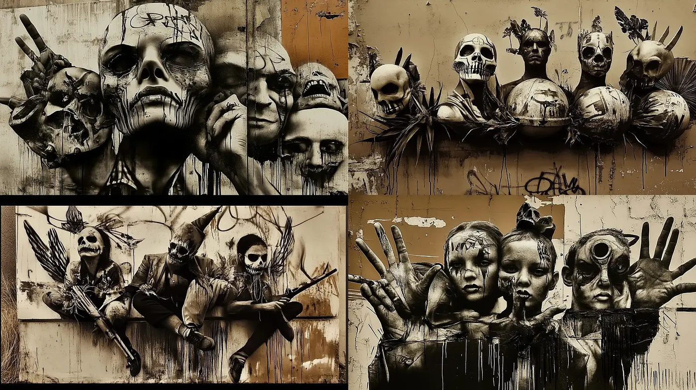 Gritty Post-Apocalyptic Visions with Monochromatic Surrealism - Midjourney sref style