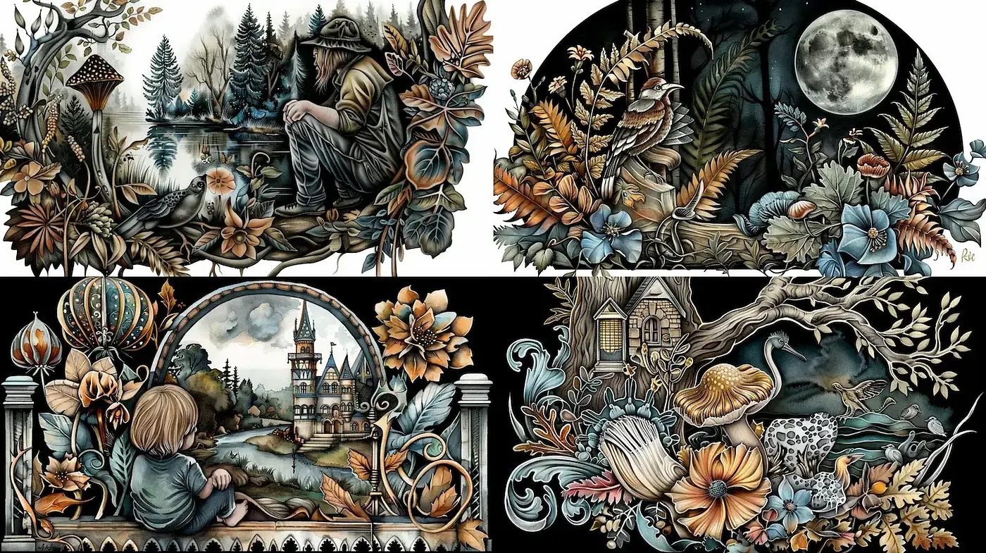 Intricate botanical illustrations with a whimsical aura - Midjourney sref style