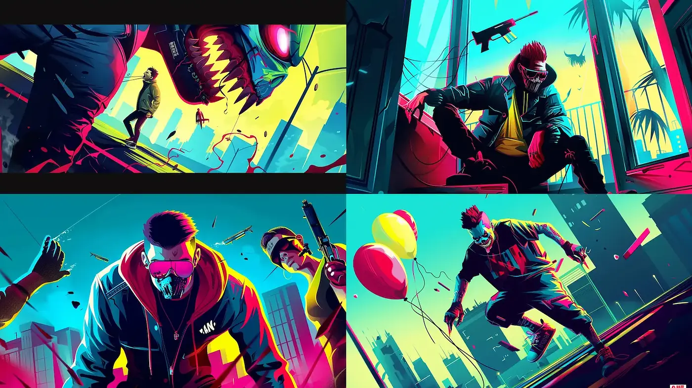 Vibrant Cyberpunk Illustrations with a Retro Twist and Urban Themes - Midjourney sref style