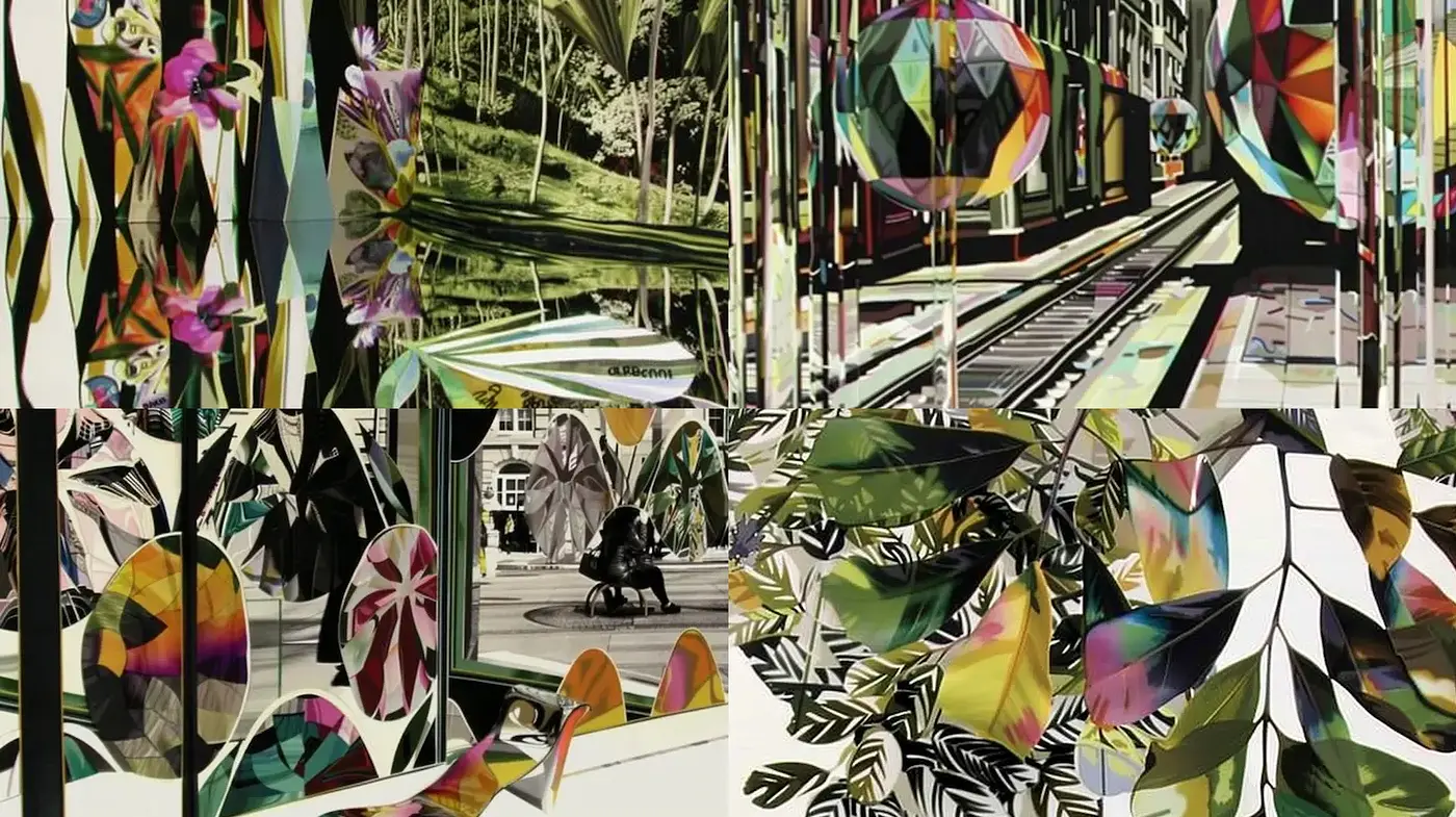 Vibrant and multifaceted botanical abstraction with a retro twist - Midjourney sref style