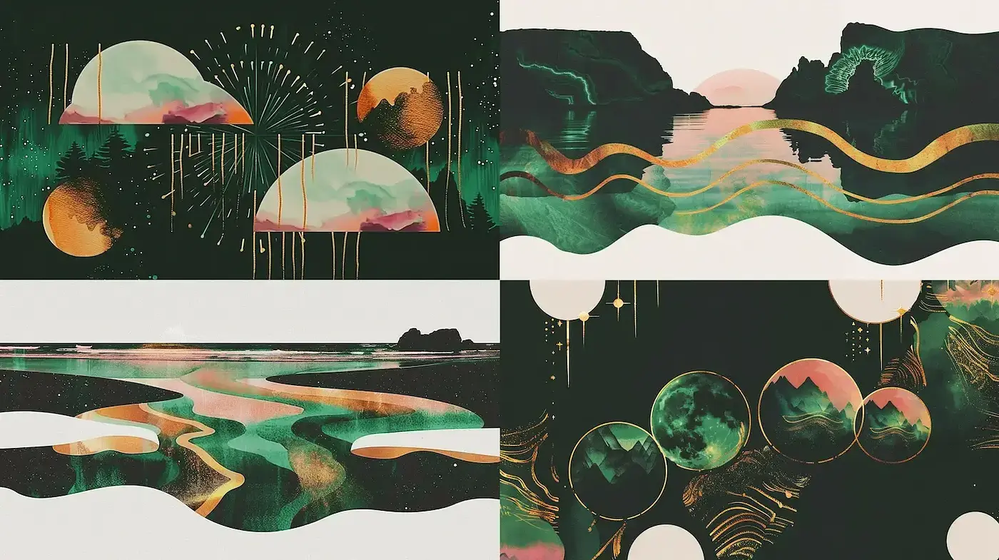 Harmonious Blend of Nature and Abstract Elements in a Vivid Style - Midjourney sref style