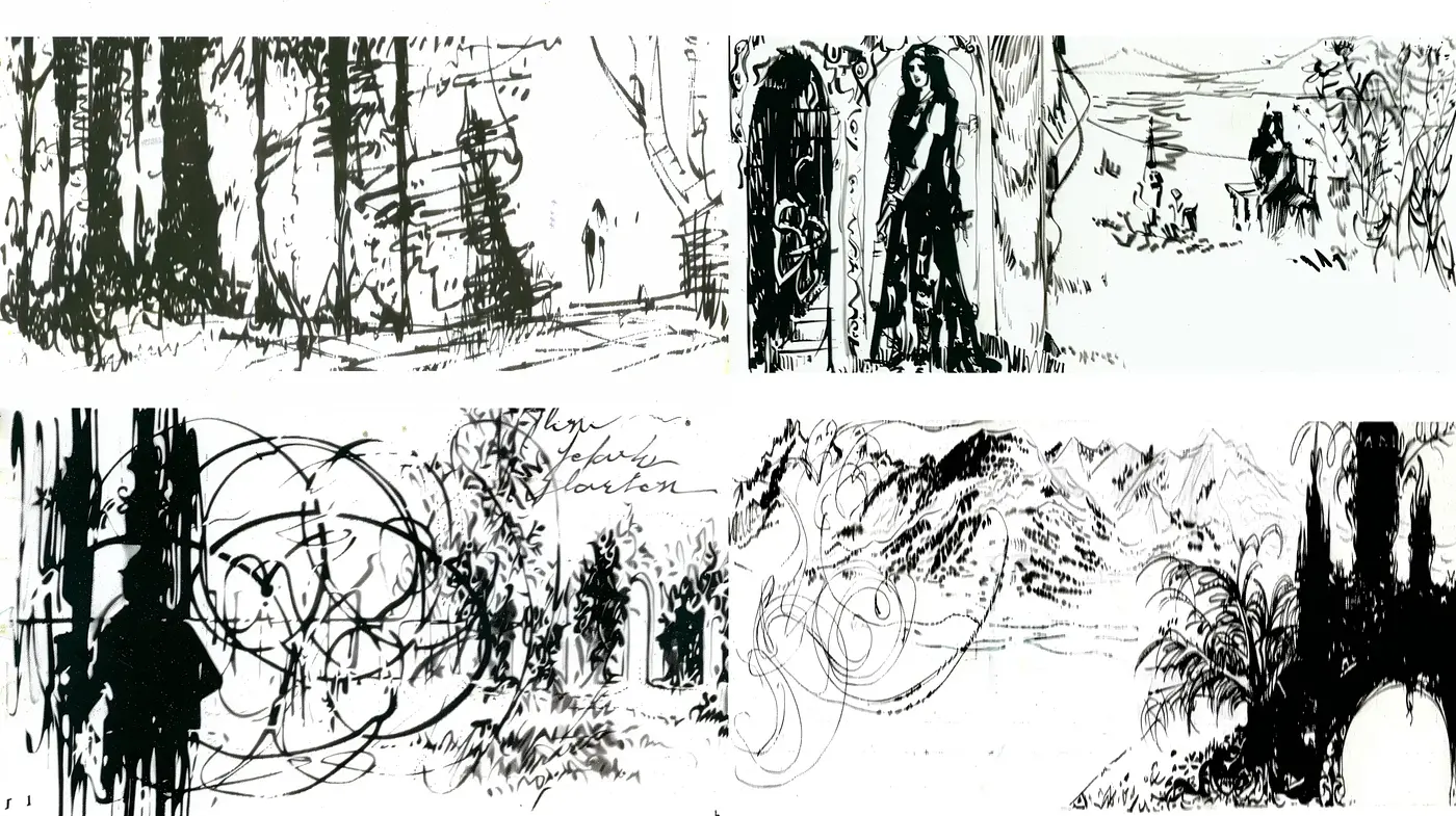 Abstract Monochrome Brushstroke Landscape Renderings - Midjourney sref style