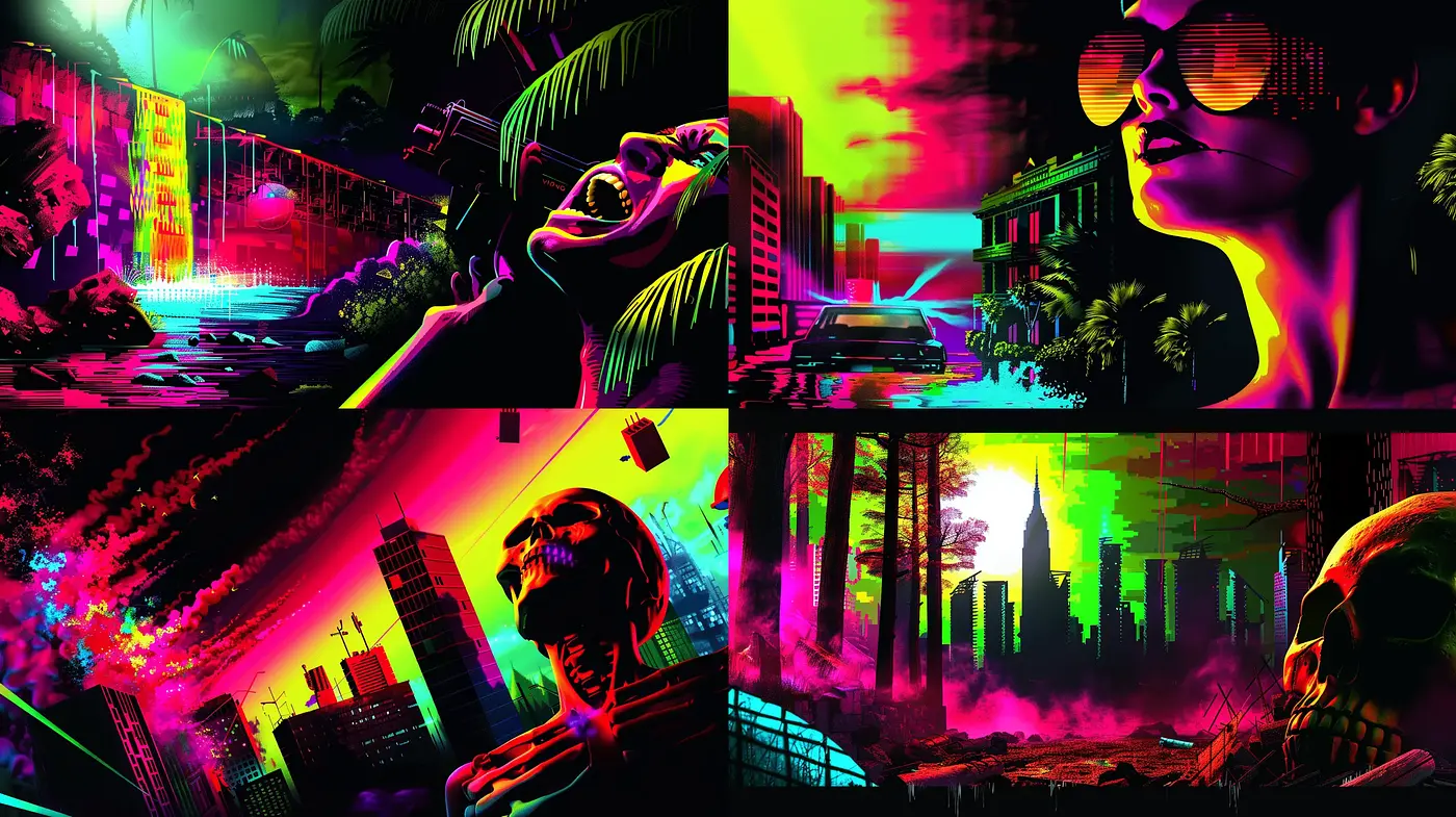 Neon Dystopia: A Vibrant Homage to Retrofuturism - Midjourney sref style