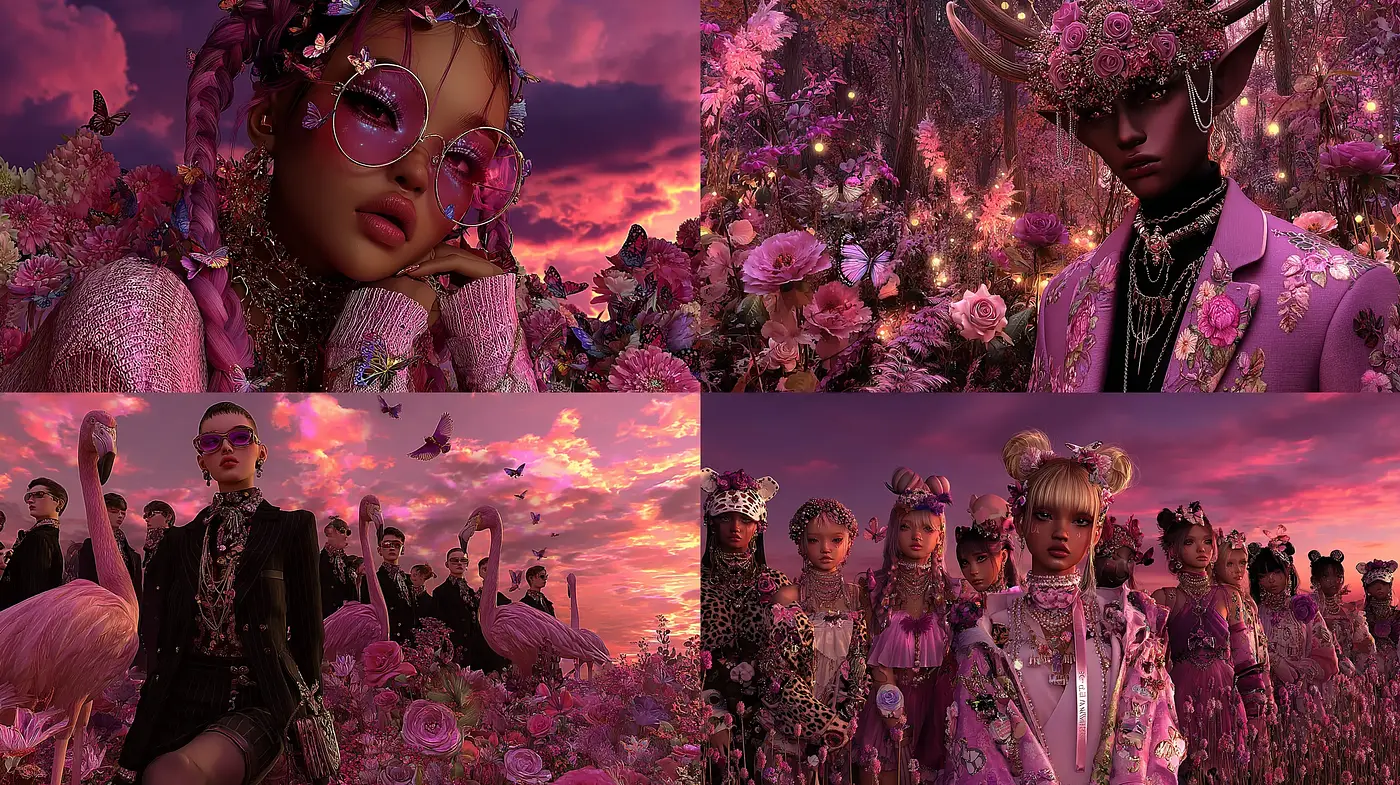 Surreal Dreamlike Aesthetic with Floral Motifs and Vibrant Lighting - Midjourney sref style
