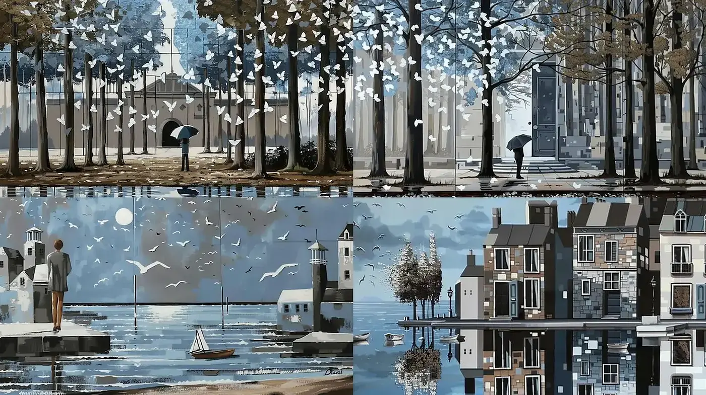 Serene and Reflective Landscapes with a Dreamlike Quality - Midjourney sref style
