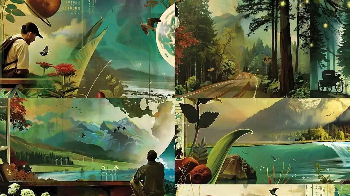 Serene and Lush Illustrated Landscapes with Vintage Undertones - Midjourney sref style