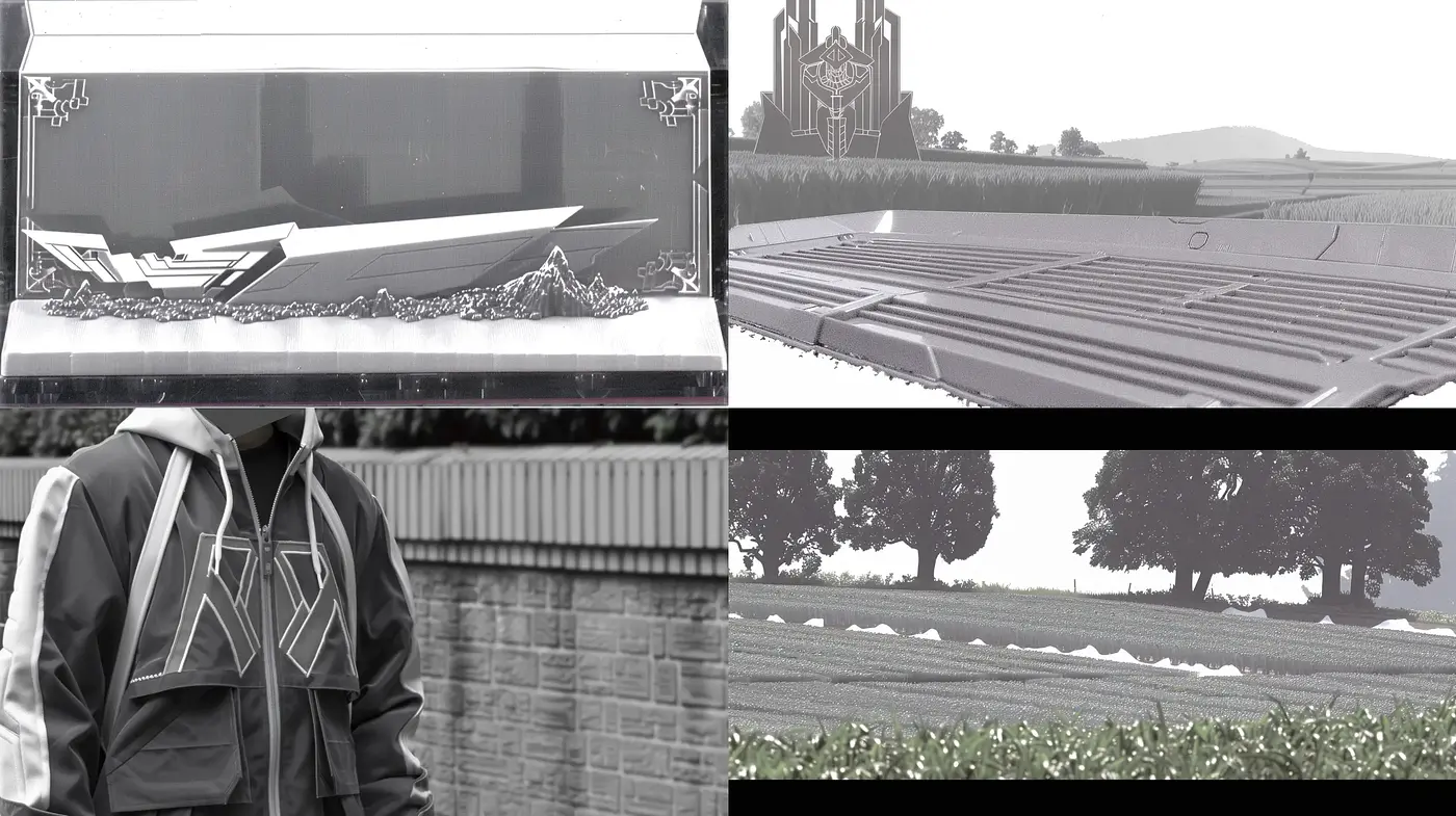 Monochromatic Grayscale Aesthetics with Structural Symmetry and Modernist Undertones - Midjourney sref style