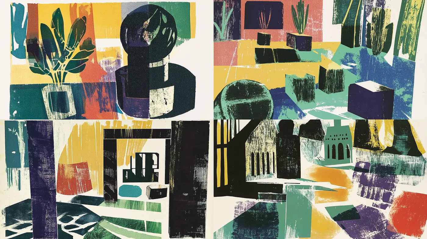 Abstract Expressionist Collage with a Retro Futuristic Twist - Midjourney sref style
