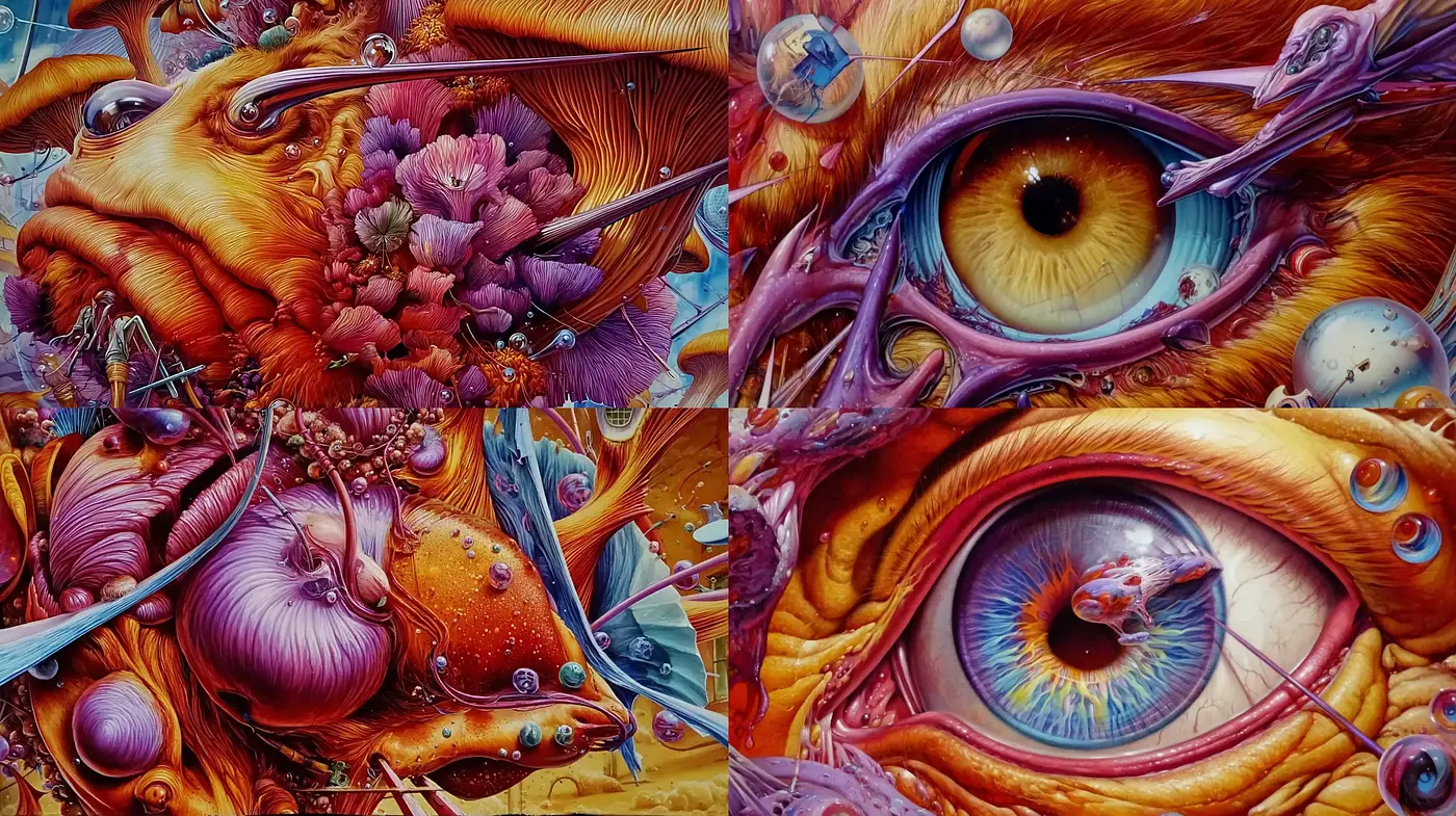 Surreal and Vivid Abstract Fusion with Organic Elements - Midjourney sref style