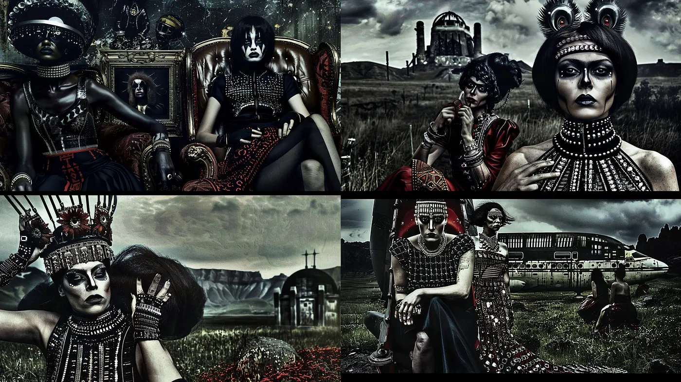 Dark Elegance: A Fusion of Gothic and Baroque in a Dystopian Landscape - Midjourney sref style