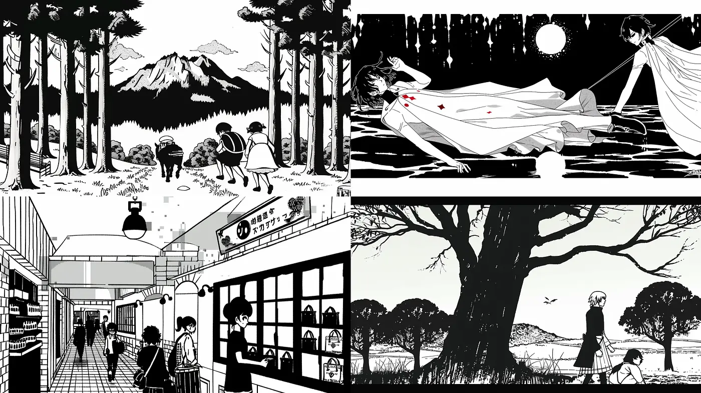 Monochromatic Nostalgia in Stylized Sceneries - Midjourney sref style
