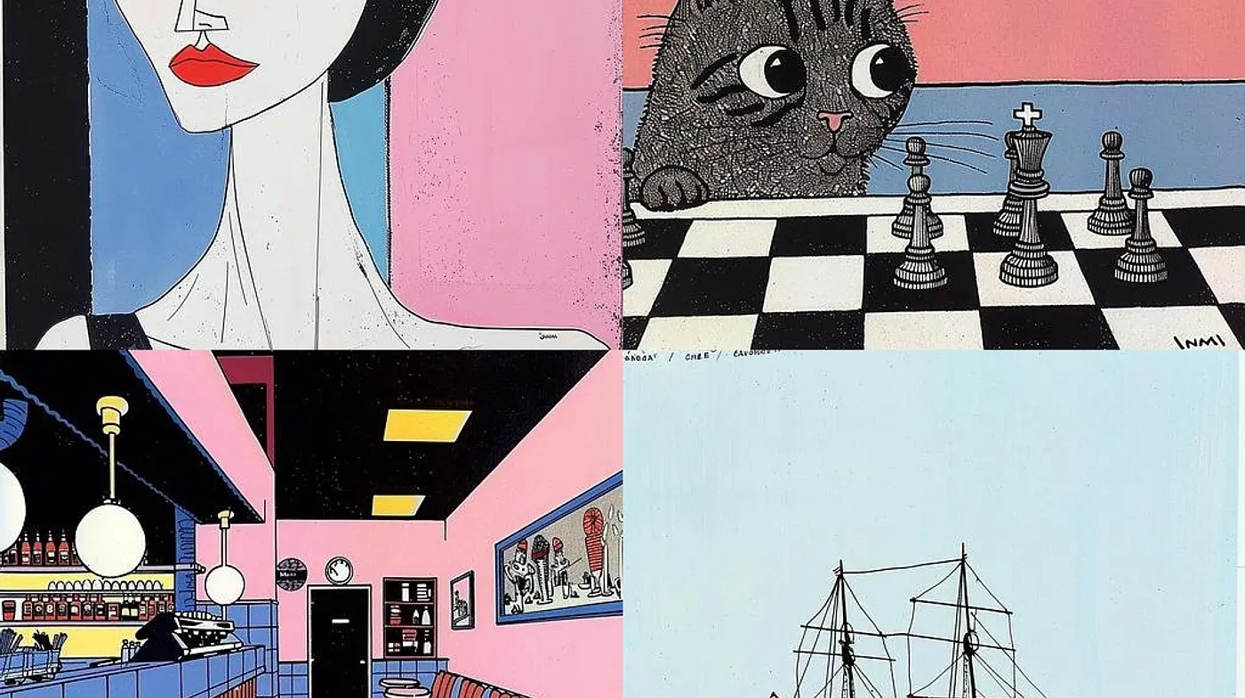 Retro Pop Art Fusion with Bold Contours and Pastel Backdrops - Midjourney sref style