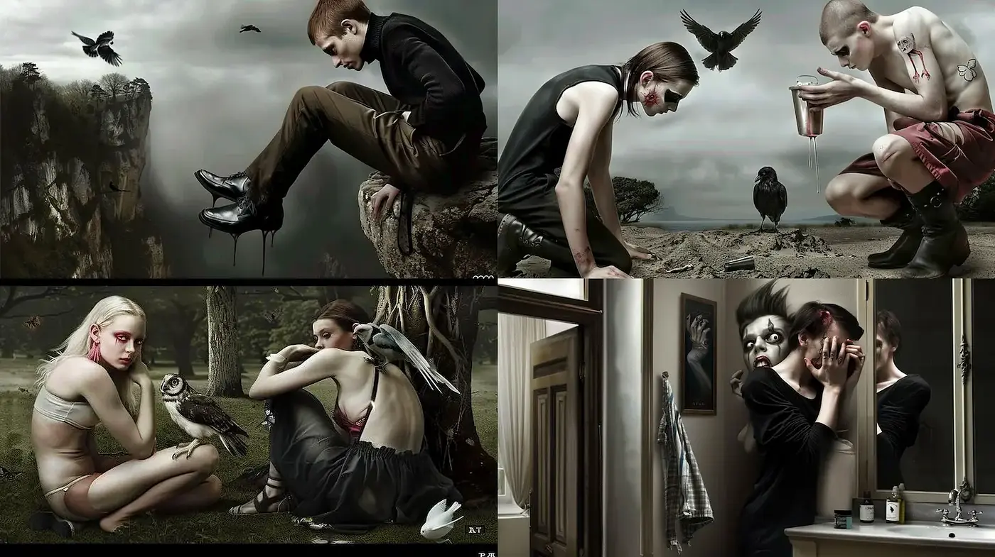 Surreal and Darkly Evocative Imagery with a Touch of Nature - Midjourney sref style