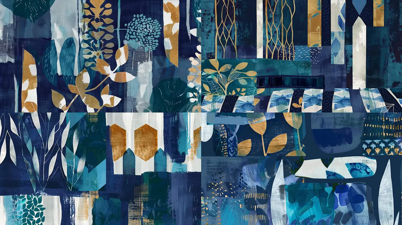 Abstract Botanical Mosaic in Midnight Hues - Midjourney sref style
