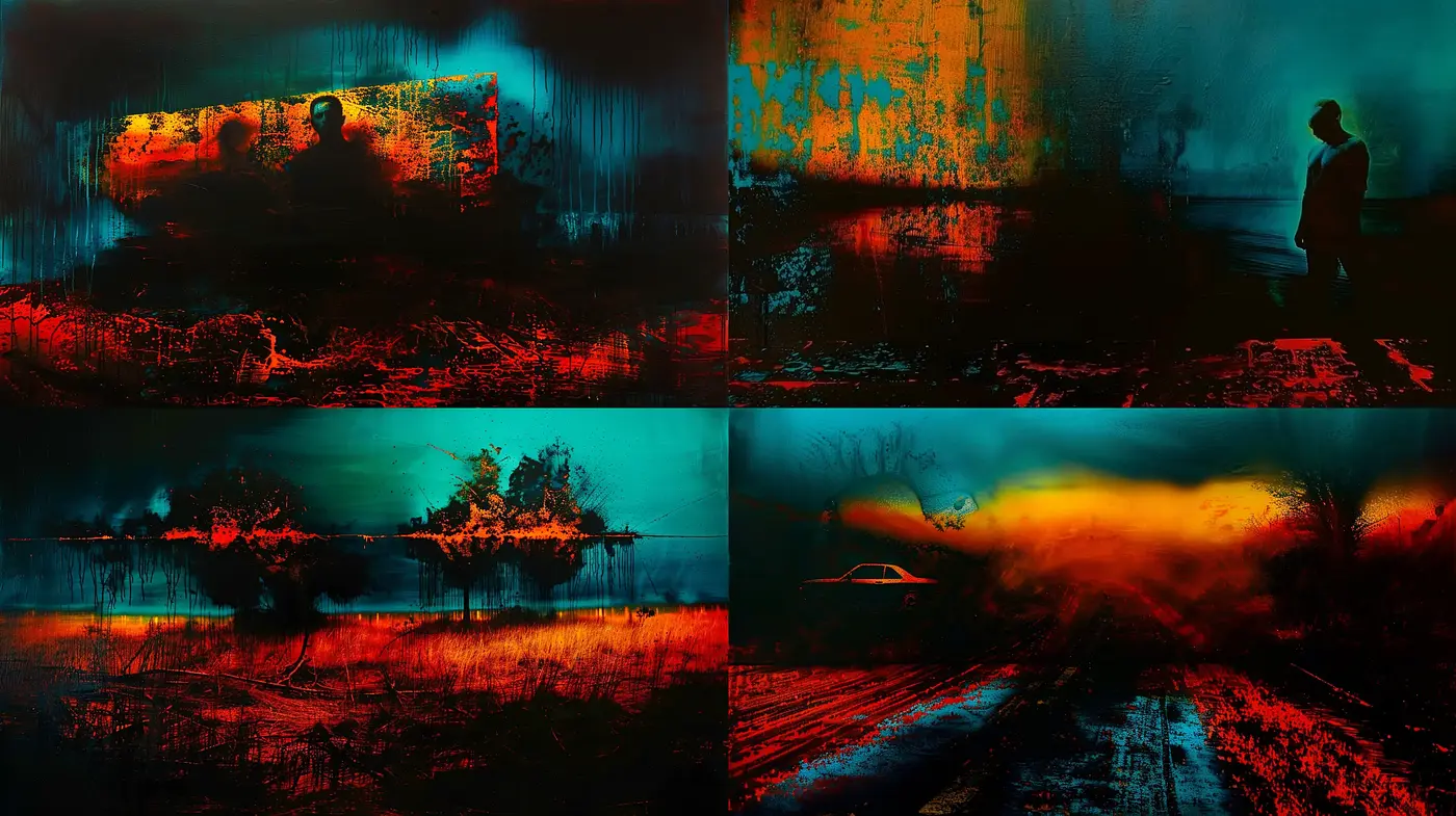 Abstracted Visions Through a Fiery and Turbulent Lens - Midjourney sref style
