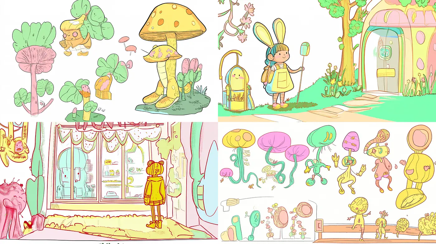 Whimsical and Playful Illustrative Style with Soft Color Palette - Midjourney sref style