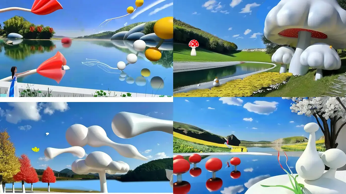 Surreal Landscapes with Playful Elements and Vivid Colors - Midjourney sref style