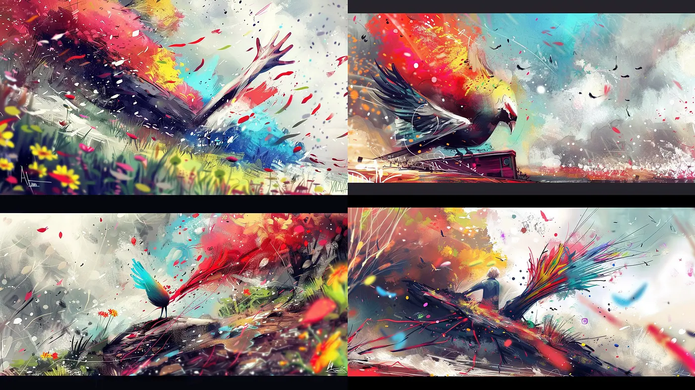 Ethereal Brushwork Visions: Dynamic Symphonies of Color and Light - Midjourney sref style