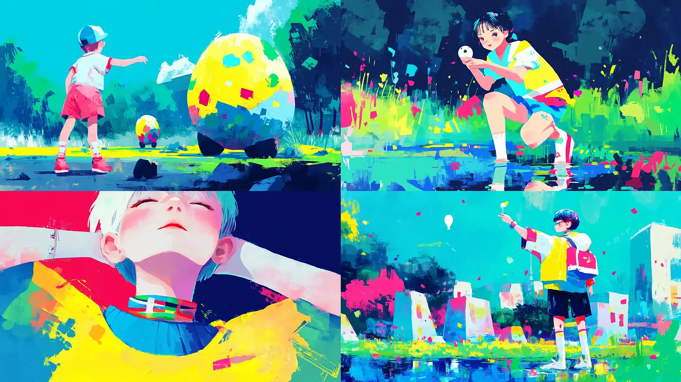Vibrant Brushwork and Kaleidoscopic Color Fusion in Dynamic Compositions - Midjourney sref style