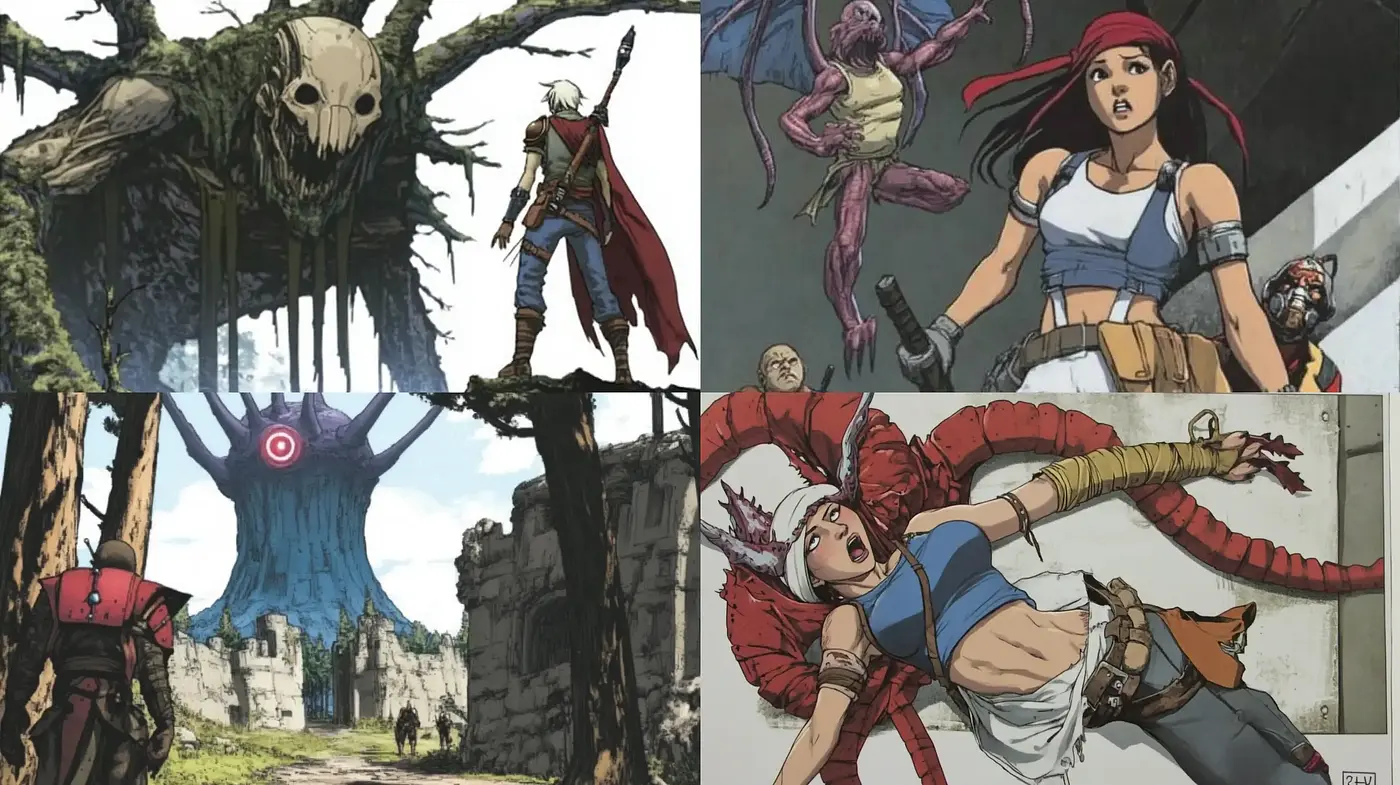 Gritty Fantasy Adventure with a Manga-Inspired Edge - Midjourney sref style