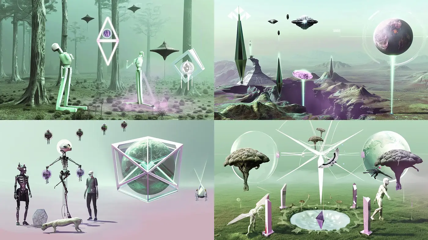 Surreal Futurist Dreamscape in Pastel - Midjourney sref style