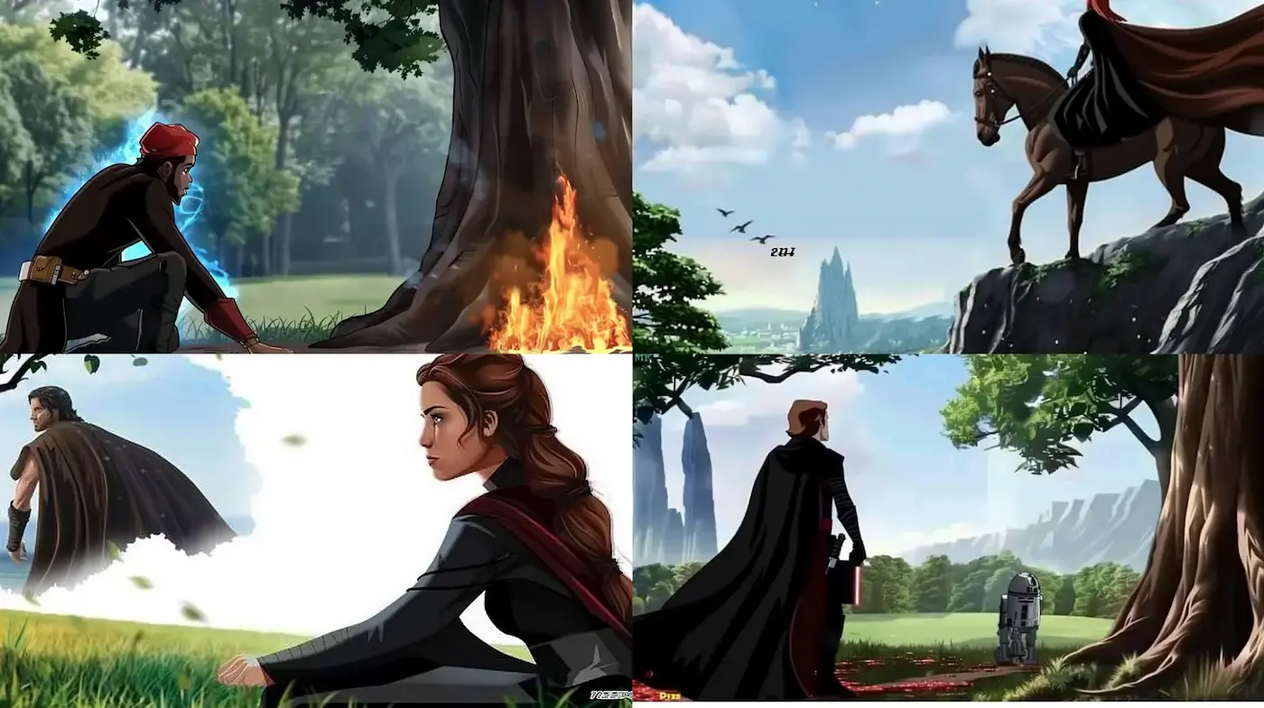 Epic and Dynamic Fantasy Scene with Strong Character Presence - Midjourney sref style