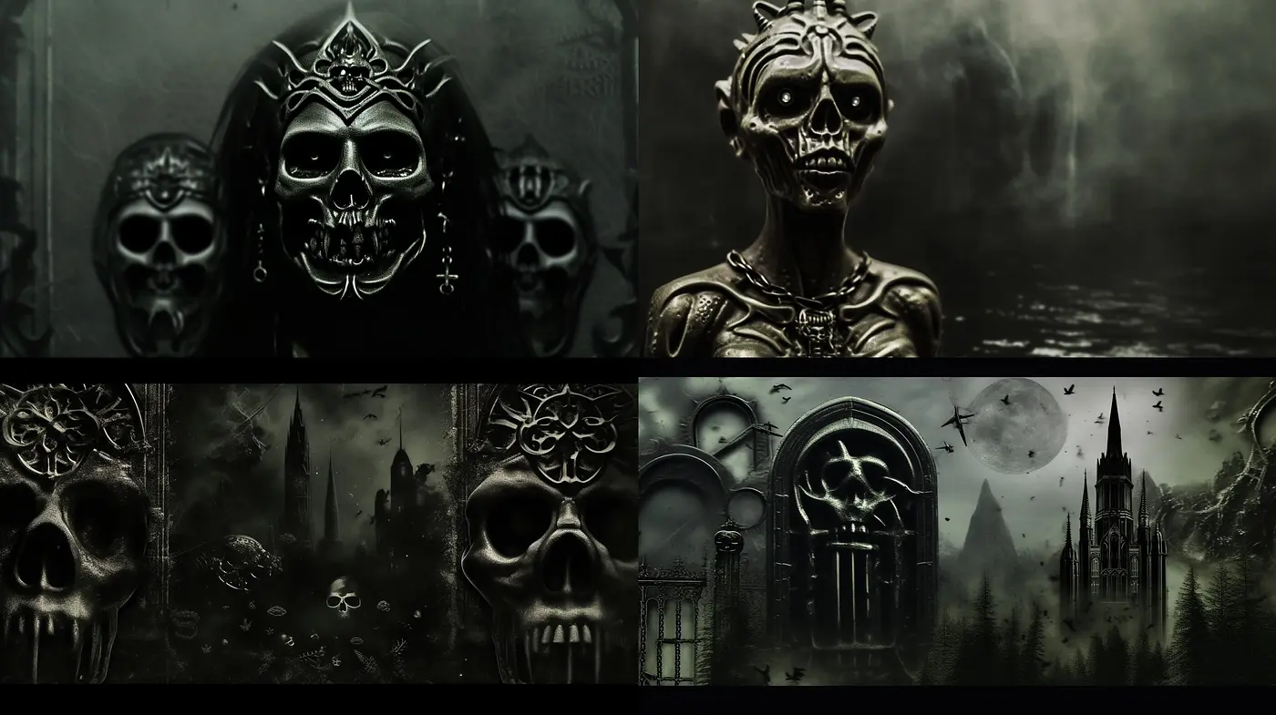 Ethereal Monochrome Dreamscapes: A Seamless Fusion of Dark Surrealism and Gothic Elegance - Midjourney sref style