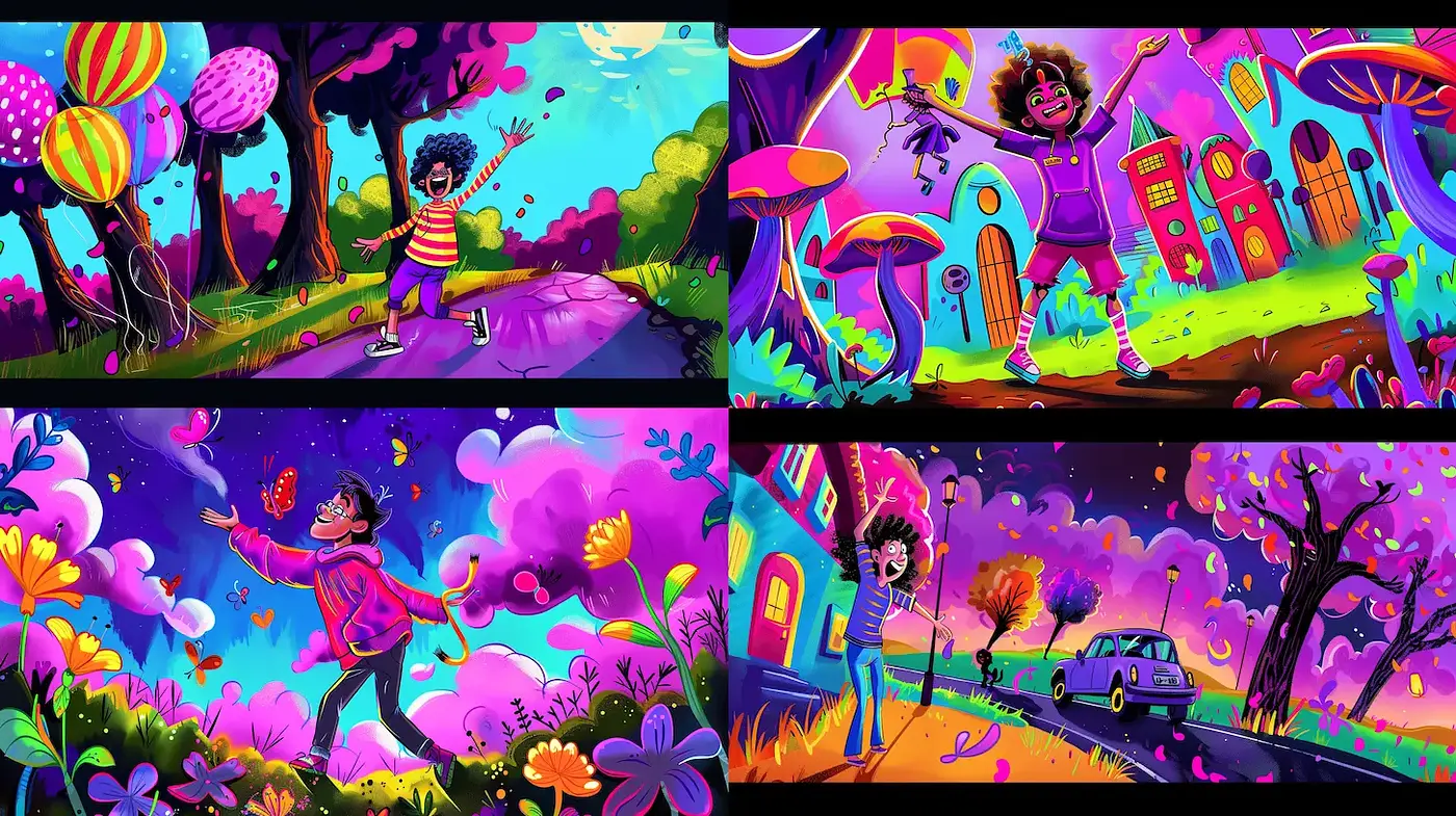 Vibrant and Whimsical Illustrations with a Dreamlike Quality - Midjourney sref style