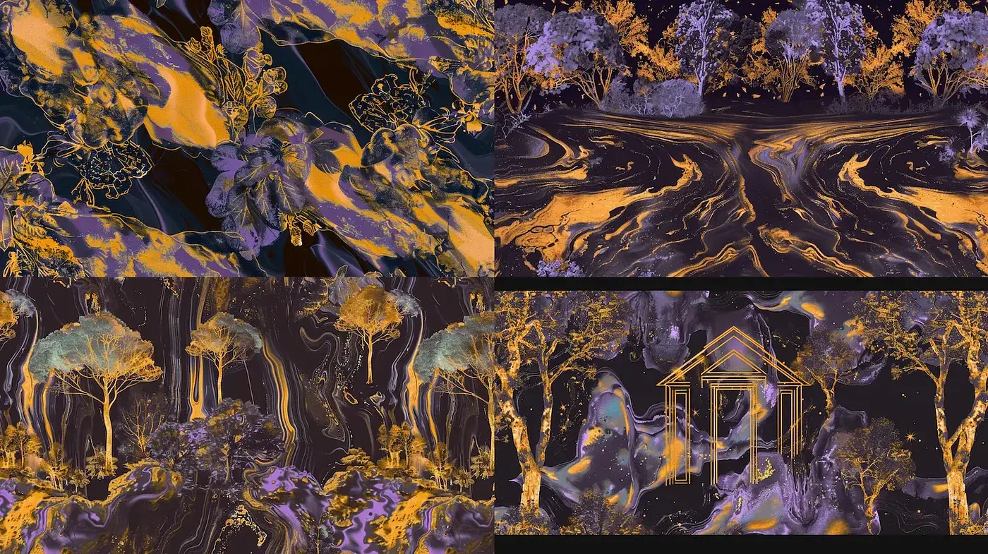 Ethereal Midnight Arbor in Golden Hues - Midjourney sref style