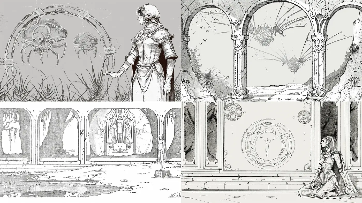 Monochromatic Gothic Elegance with Fantasy Overtones - Midjourney sref style