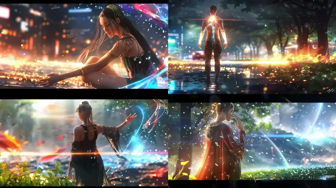 Dynamic Scenes with Ethereal Lighting and Emotion - Midjourney sref style