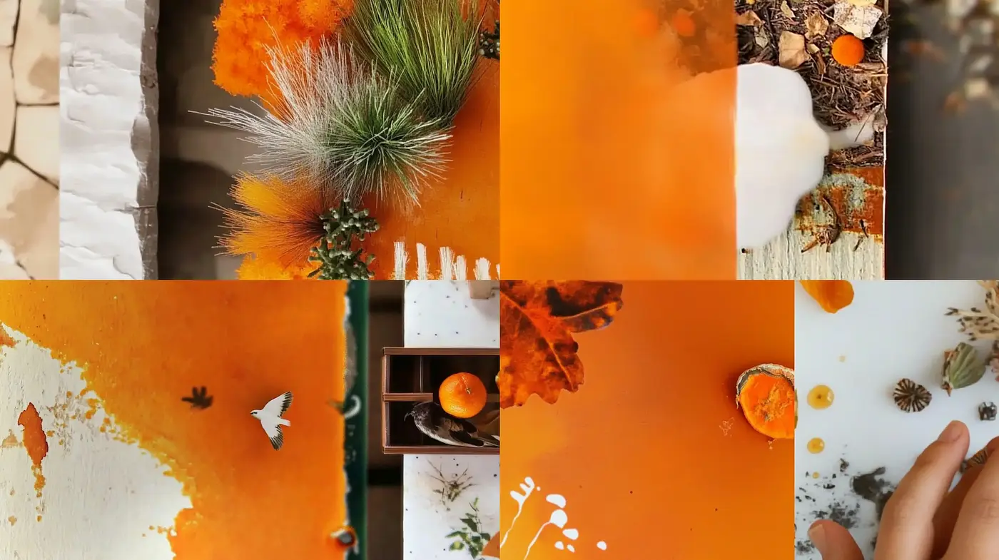 Autumn's Warmth and Textural Serenity in Orange and Earth Tones - Midjourney sref style