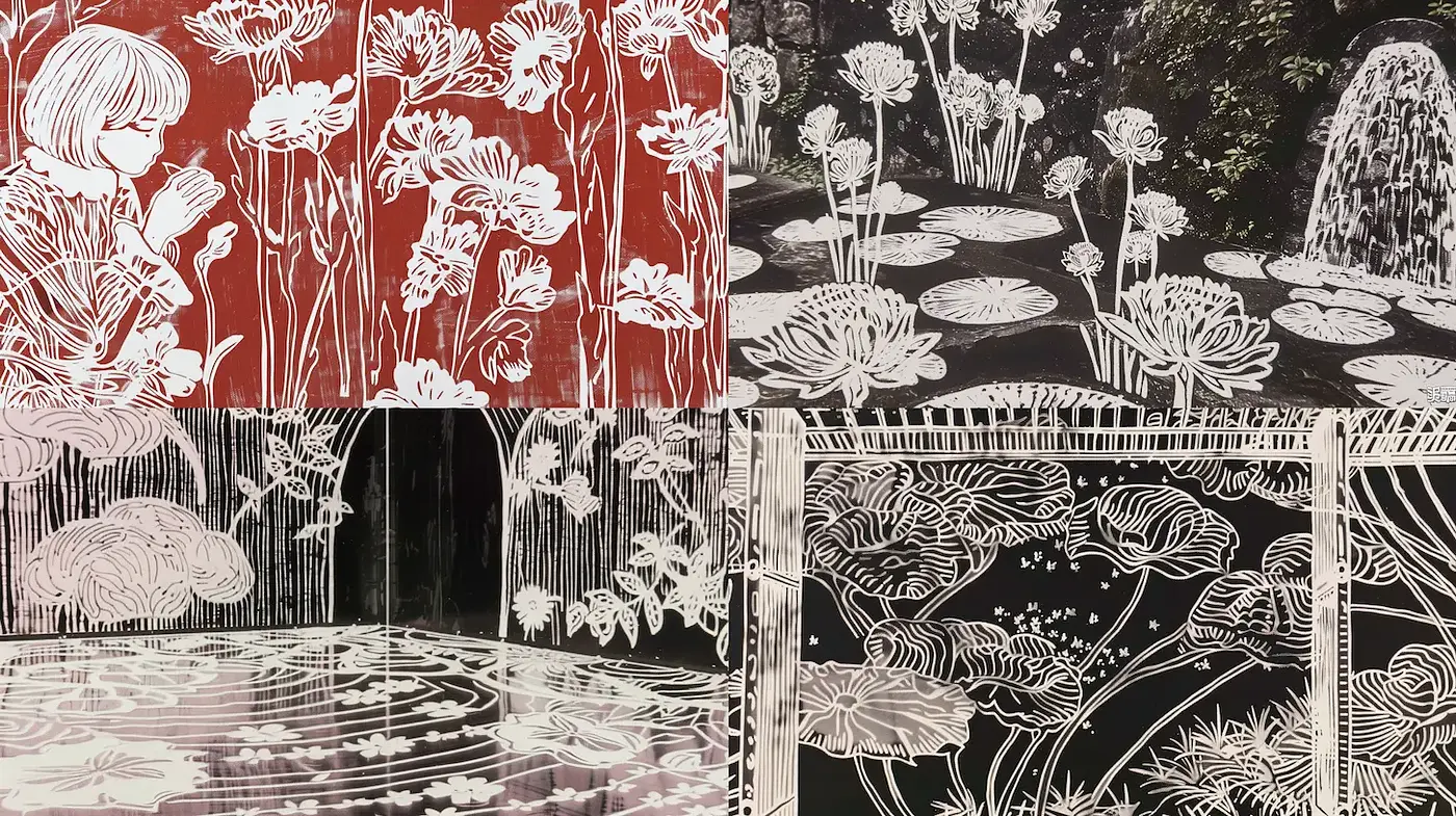 Intricate floral patterns with ethereal backgrounds harnessing a minimalist approach - Midjourney sref style