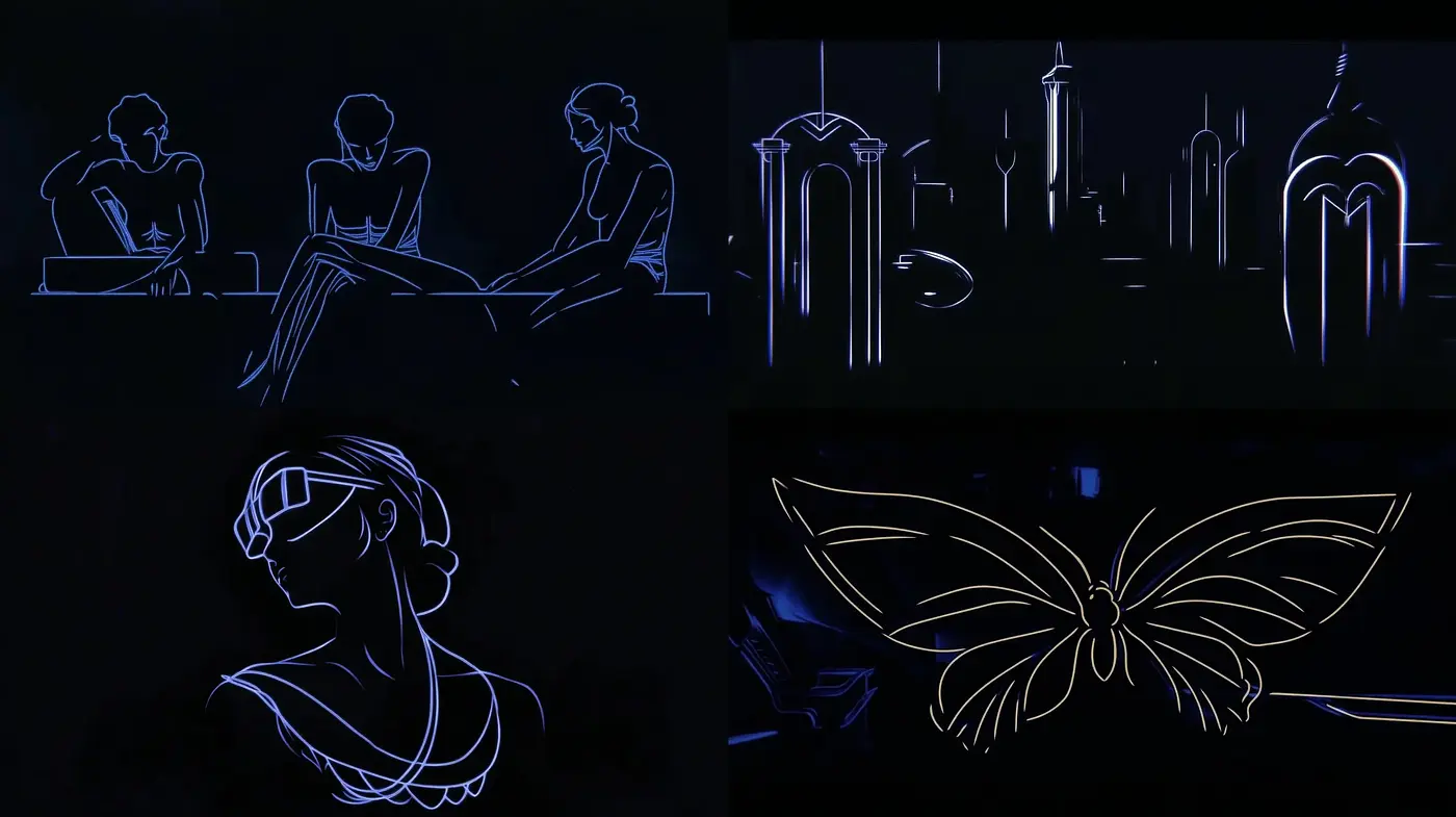 Neon Contour Dreams: A Luminescent Journey through Simplified Forms - Midjourney sref style