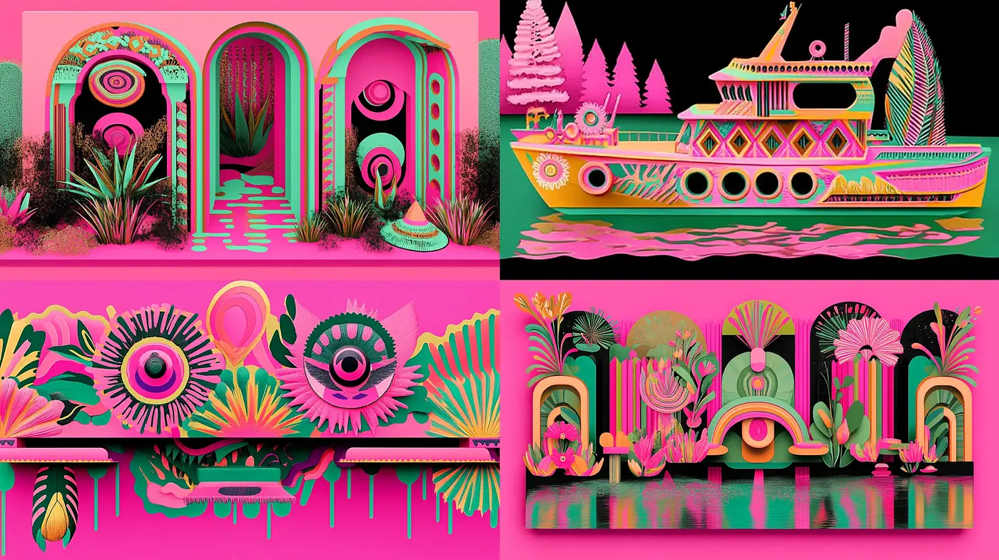 Vibrant Surrealist Dreamscape with Psychedelic Overtones - Midjourney sref style